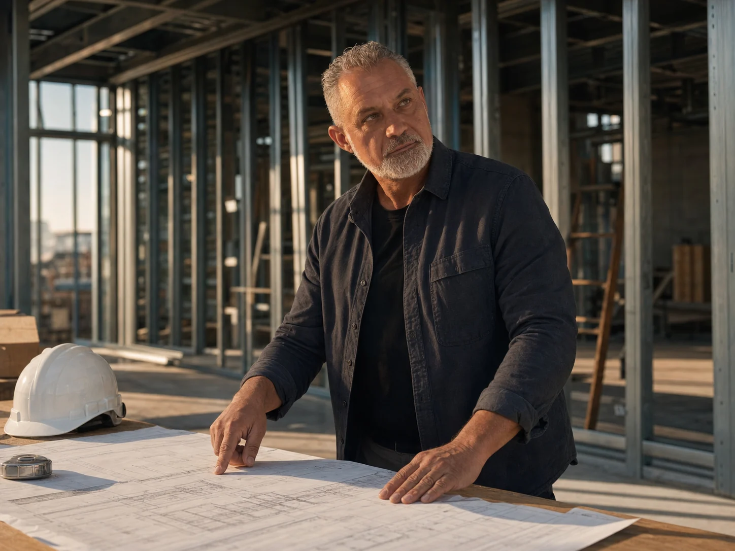 Jean Carlo analisando o projeto de uma obra em Light Steel Framing